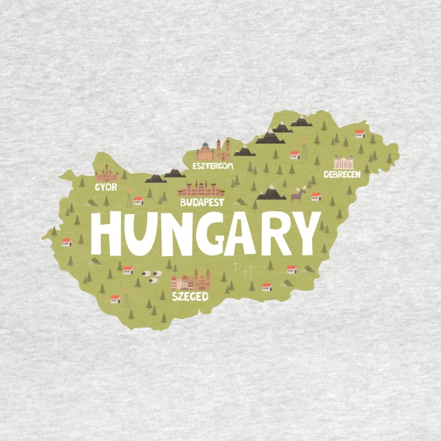 Hungary Illustrated Map by JunkyDotCom